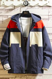 已到货白砖墙日系拼色工装夹克男大码休闲宽松外套A090-JK905 P95图片