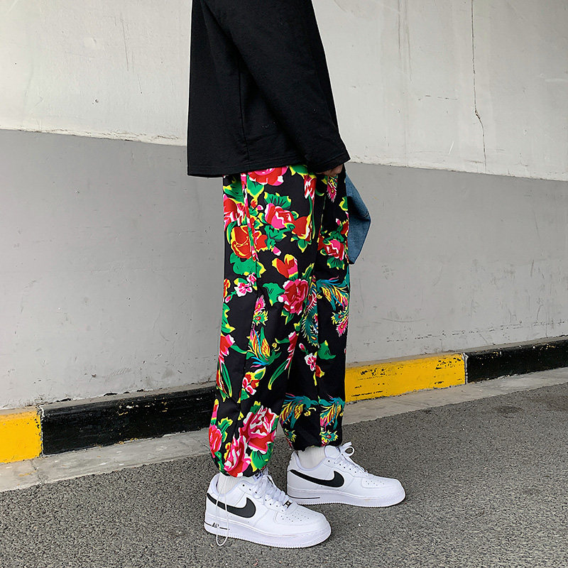 A090DK700P35加绒的45中国风东北大花裤子女国潮红情侣哈伦裤网红图片