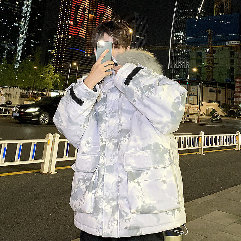 港风ins潮流迷彩印花棉服男冬季休闲连帽棉衣A090-MY71 P145限188图片