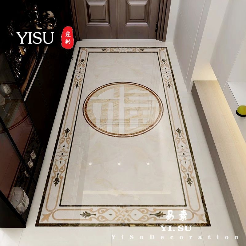 新款中式金色福字拼花地砖定做别墅入户门玄关新中式客厅造型瓷砖