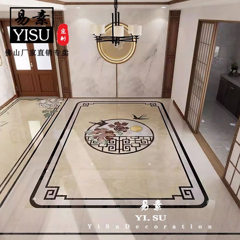 新中式客厅拼花地砖定做微晶石造型图案瓷砖别墅入户玄关拼图砖