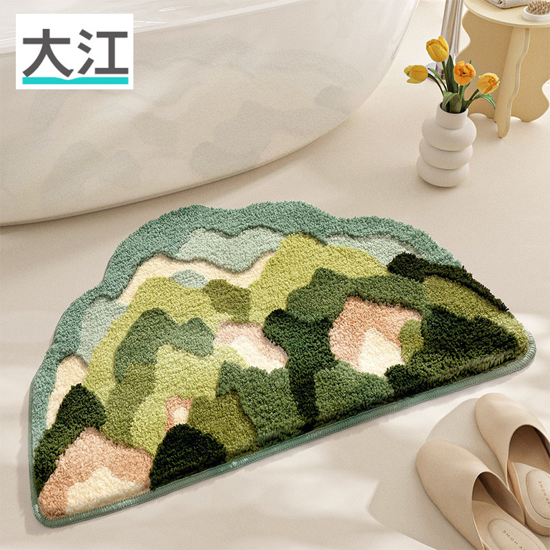 大江卫生间地垫吸水垫小清新家用浴室地毯进门口垫植绒厕所脚垫子