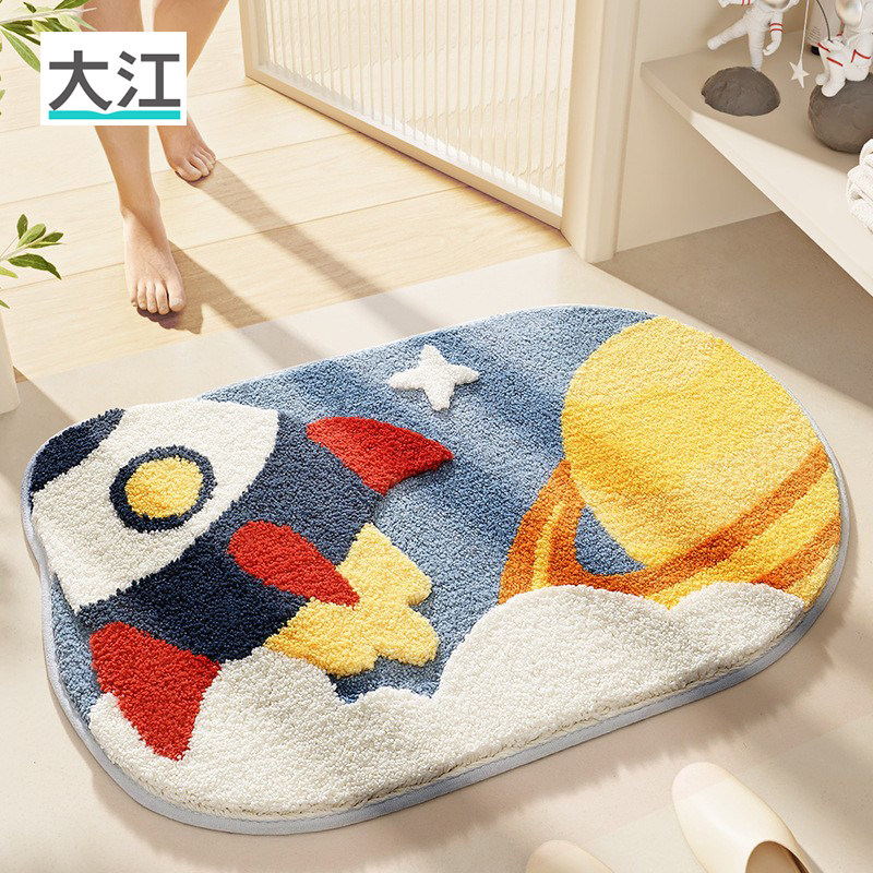 浴室防摔吸水速干地垫卡通星球卫生间门口防滑植绒地毯脚垫子家居