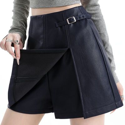 蓝色美式复古开叉裤裙女20