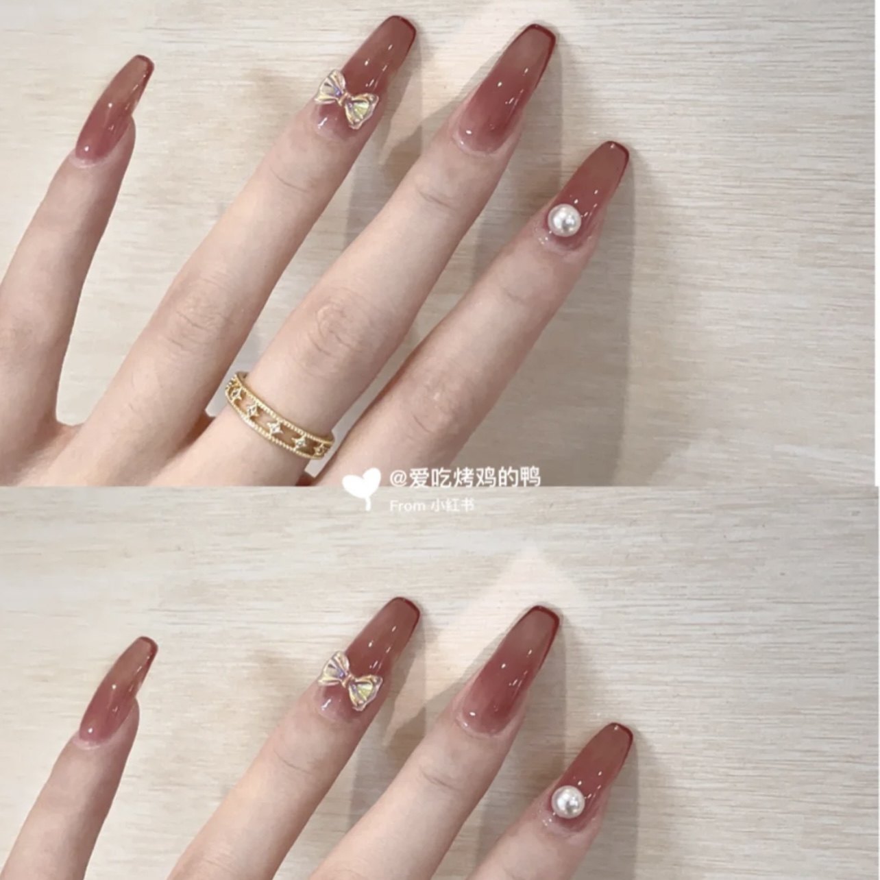 jiajia手工定制甲片穿戴假指甲成品显白冰透蜜柚珍珠蝴蝶法式美甲