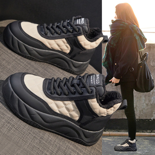 高帮运动女鞋2025新款秋冬季加绒加厚雪地棉靴软牛皮厚底面包鞋子