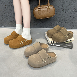 包头勃肯半拖鞋女2026新款夏季外穿厚底增高复古一脚蹬懒人大头鞋