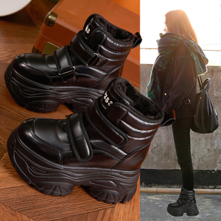 黑色雪地靴女款2025新款冬季加绒加厚厚底内增高运动休闲保暖棉鞋