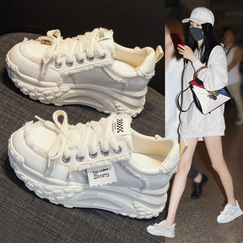 真皮内增高小白鞋女2026爆款新款
