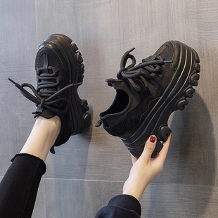 内增高老爹鞋女ins潮2025秋冬新款加绒保暖厚底松糕女鞋小个子8cm