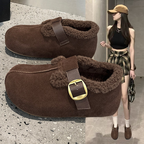 真皮巨好看毛毛大头鞋女2025新款