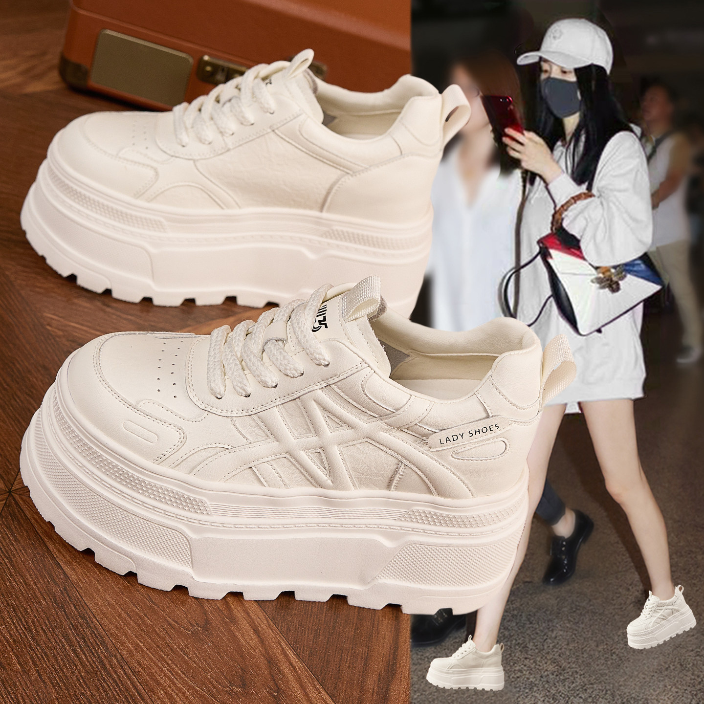 内增高小白鞋女2026春季新款爆款超火松糕厚底小个子高跟休闲女鞋,女鞋,休闲板鞋,淘宝优惠券,粉丝福利购,淘宝优惠卷