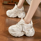 女2026春季 新款 做旧脏脏鞋 9CM内增高老爹鞋 小个子厚底运动休闲鞋