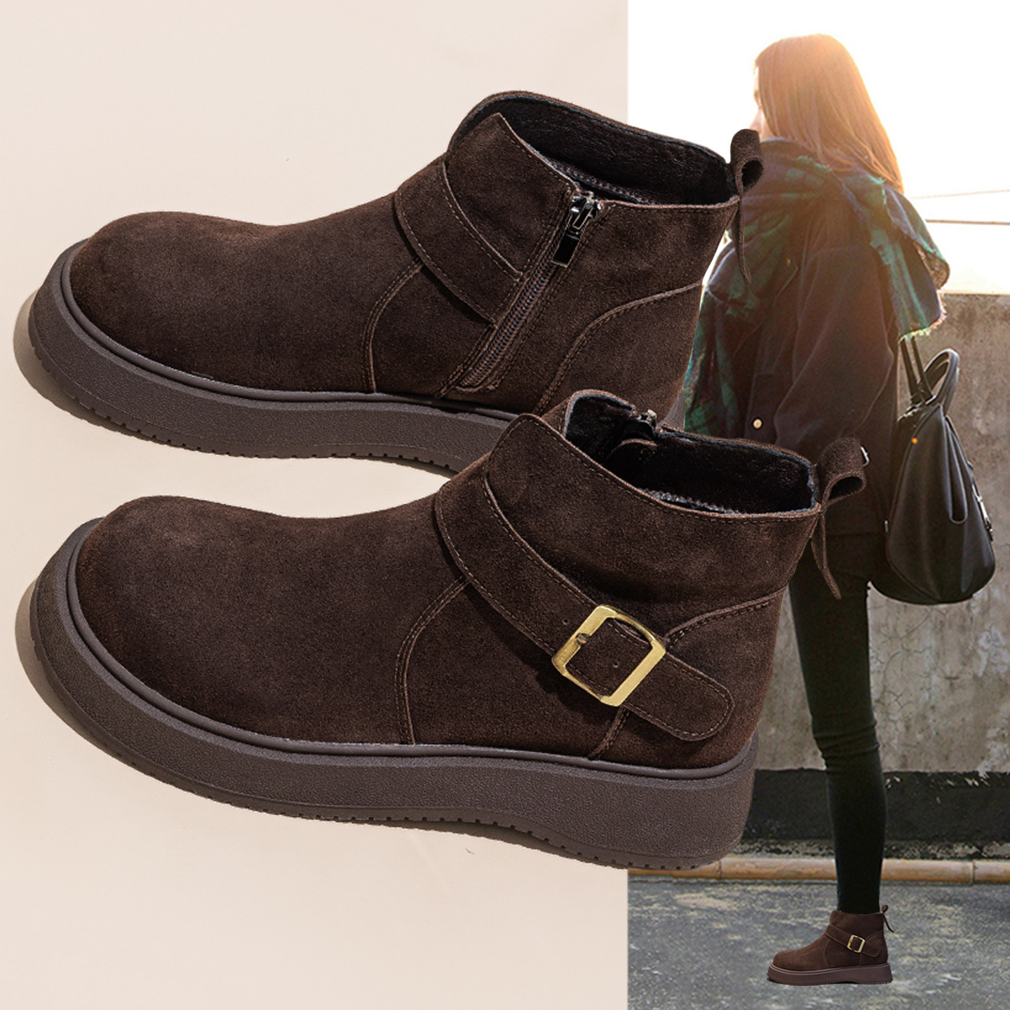 厚底勃肯马丁靴女款2025新款真皮秋冬加绒加厚保暖超火雪地棉短靴