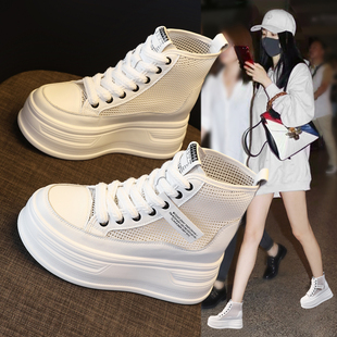 内增高马丁靴女夏季 2026新款 百搭网面透气厚底高帮小白鞋 8cm 薄款