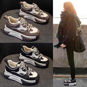 厚底松糕老爹鞋女2026新款春秋季真皮小个子内增高休闲运动小白鞋