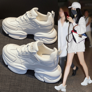 内增高老爹鞋女2026春季新款百搭真皮透气厚底轻便休闲运动小白鞋