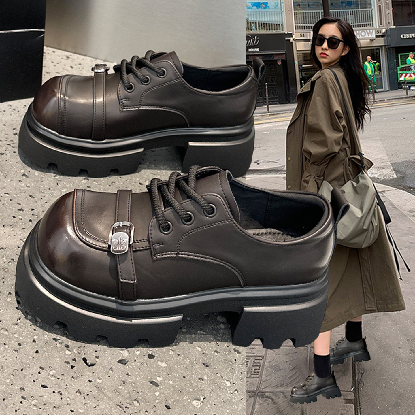 真皮棕色小皮鞋女2026春季新款复古乐福鞋厚底增高软底不累脚单鞋,女鞋,乐福鞋（豆豆鞋）,淘宝优惠券,粉丝福利购,淘宝优惠卷