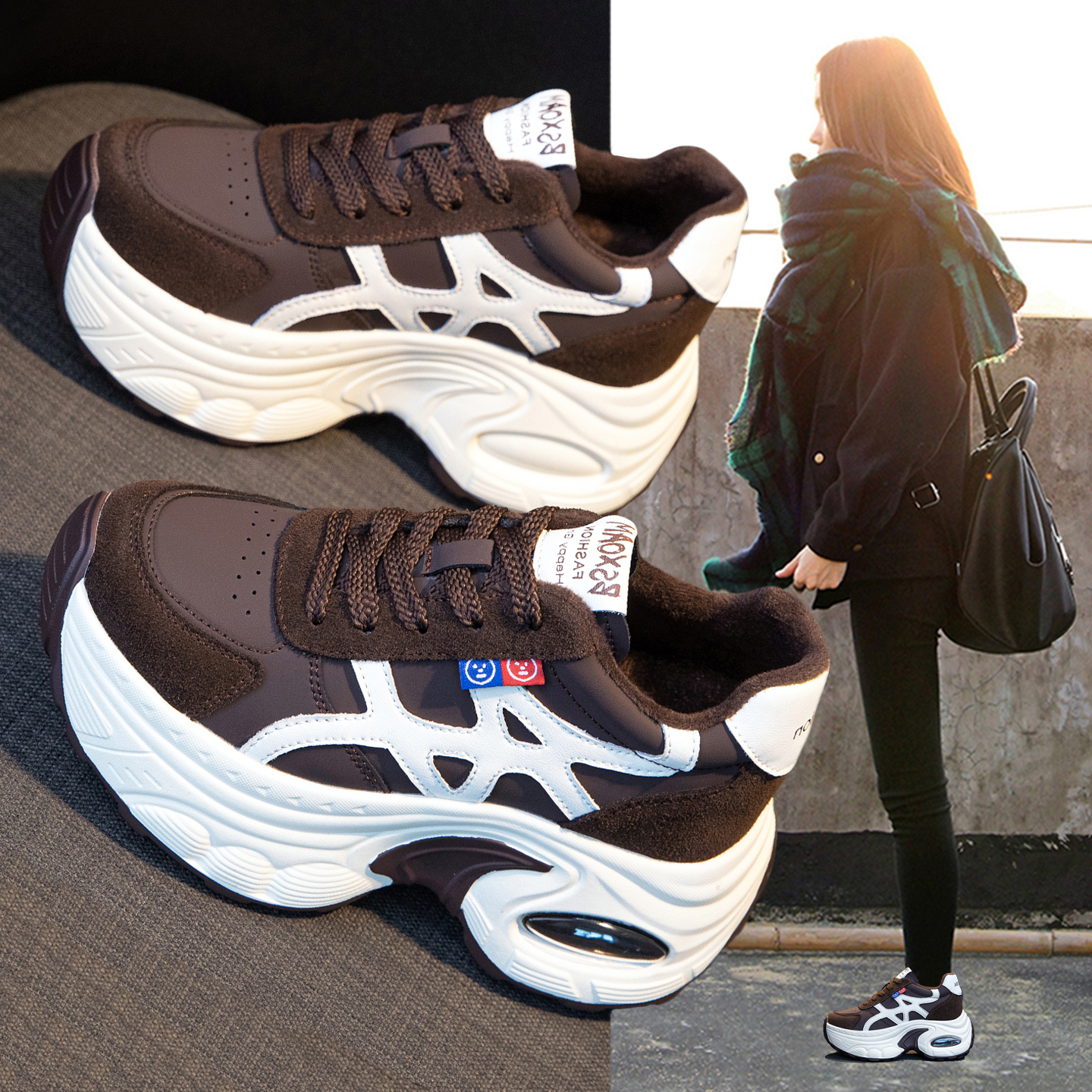 真皮内增高老爹鞋女2025新款秋冬