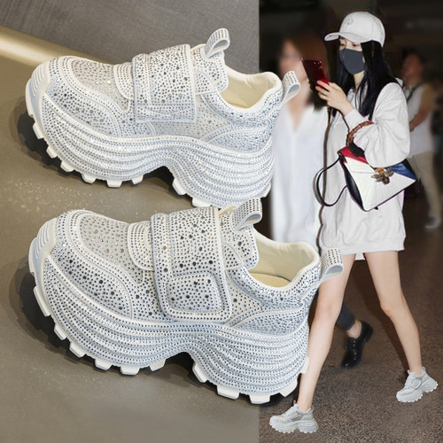魔术贴满钻老爹鞋女2026夏季新款