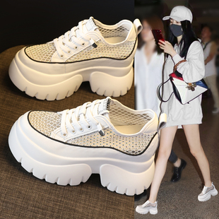 内增高小白鞋女夏季薄款2026新款百搭超火网面透气厚底小个子网鞋