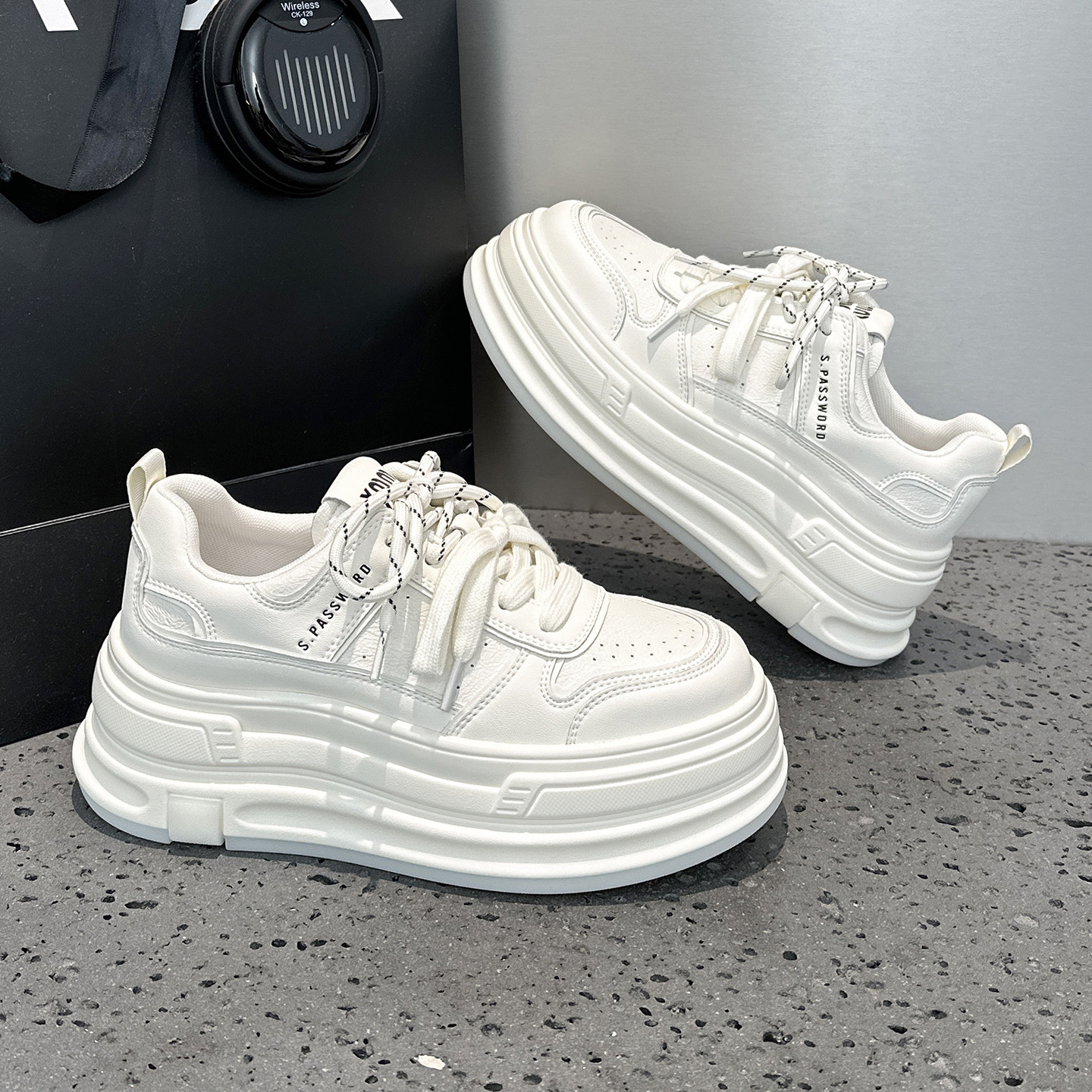 欧洲站双鞋带小白鞋女2026春季新款百搭真皮厚底松糕增高休闲板鞋,女鞋,休闲板鞋,淘宝优惠券,粉丝福利购,淘宝优惠卷