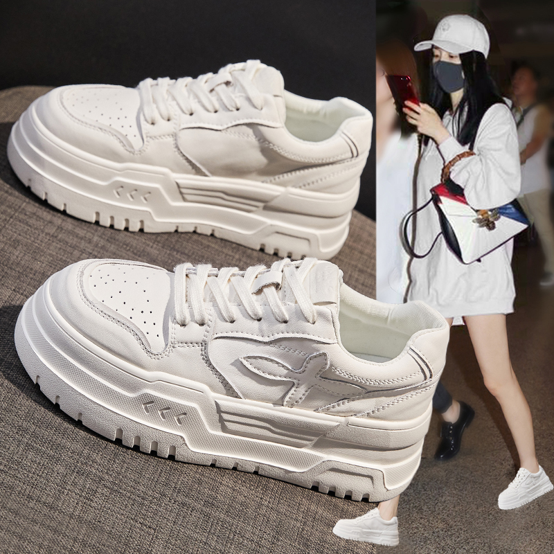 真皮增高小白鞋女2025秋季新款爆款鞋子厚底松糕软底运动休闲板鞋