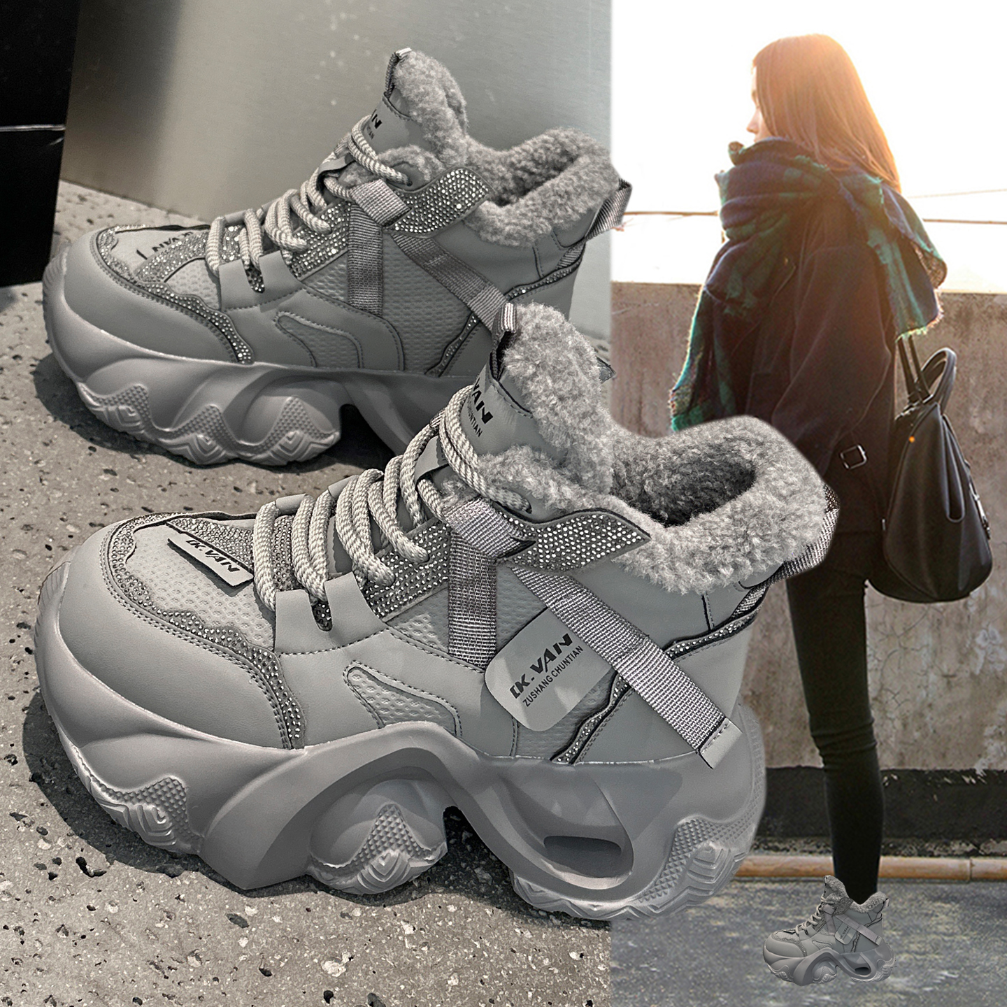 巨好看灰色雪地靴女2025新款爆款