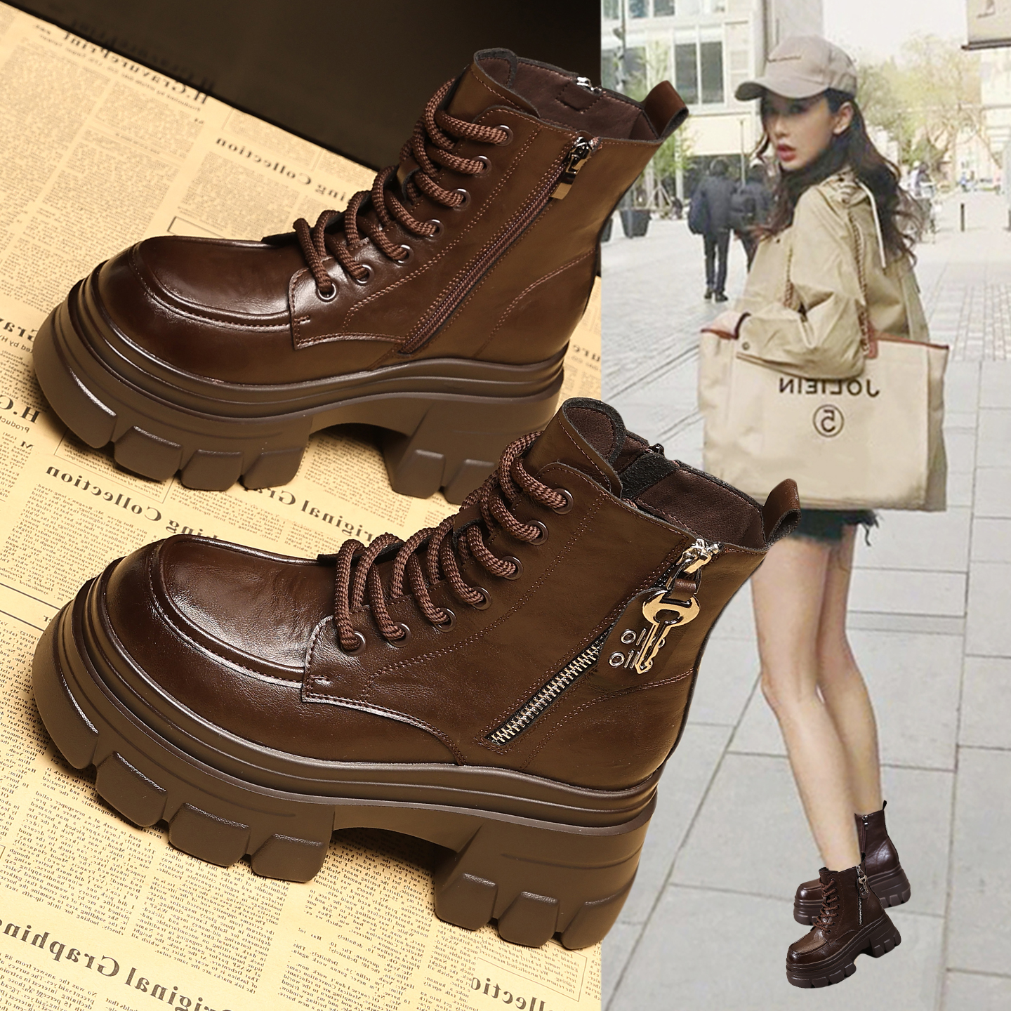 真皮内增高马丁靴女2025秋季新款