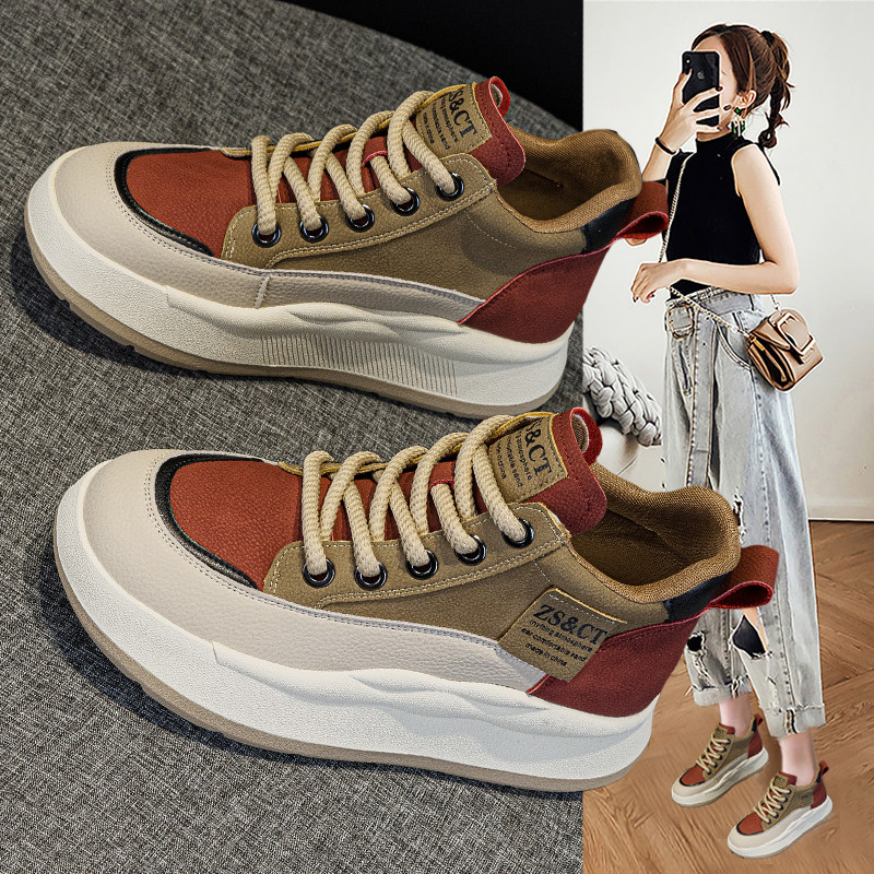 高帮休闲板鞋女秋冬2025新款爆款加绒棉鞋超火厚底拼色运动老爹鞋,女鞋,高帮鞋,淘宝优惠券,粉丝福利购,淘宝优惠卷