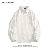 条纹翻领长袖 衬衫 男ins情侣装 BOYUE帛跃简约时尚 休闲衬衣大码 外套