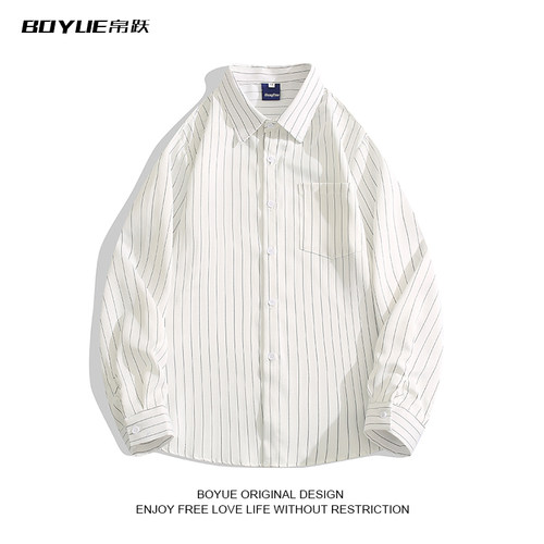BOYUE帛跃条纹翻领长袖衬衫