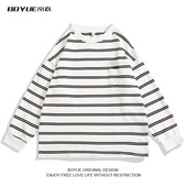BOYUE帛跃纯棉条纹卫衣春秋港风日常学生百搭休闲情侣打底T恤长袖