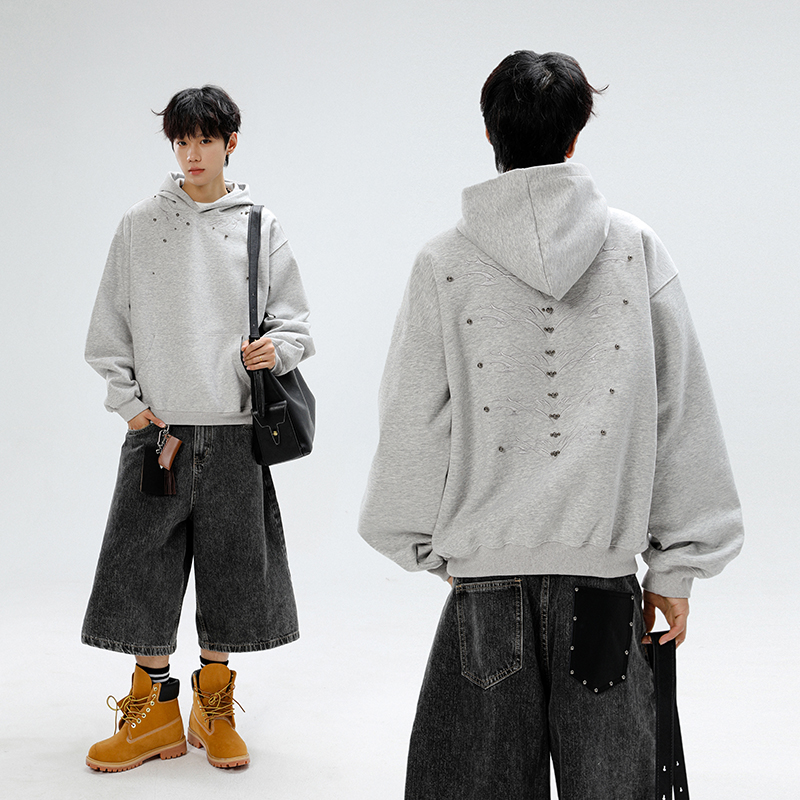 BOYUE帛跃美式复古钉珠刺绣卫衣