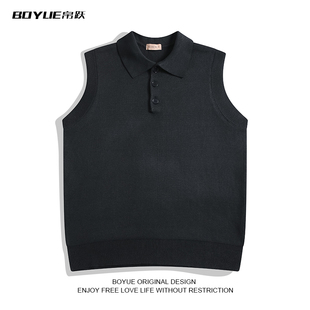 BOYUE帛跃复古翻领针织背心男女百搭无袖马甲宽松休闲高级感上衣