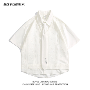 领带休闲拼接设计感短袖 帅气时尚 男 日系假两件衬衫 BOYUE帛跃夏季