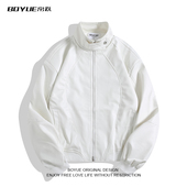 BOYUE帛跃解构立领高级感白色皮衣外套痞帅垫肩机车夹棉夹克男女