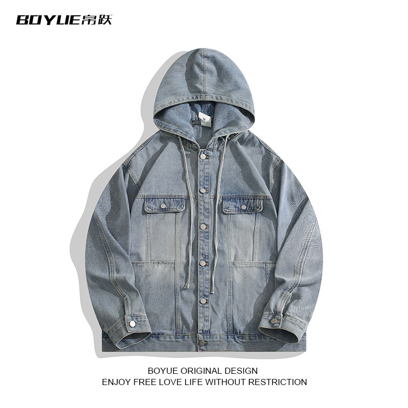 BOYUE帛跃连帽牛仔外套日系青春少年感潮牌慵懒时尚卫衣夹克男女,男装,夹克,淘宝优惠券,粉丝福利购,淘宝优惠卷