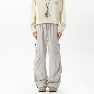 BOYUE帛跃美式复古潮牌褶皱口袋裤子男女街头百搭休闲直筒工装裤