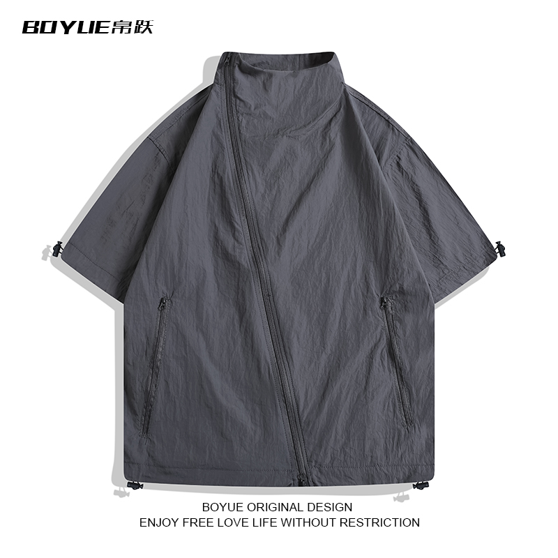 BOYUE帛跃机能风斜门襟短袖衬衫