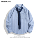 BOYUE帛跃日系复古学院风领带衬衫 ins男女衬衣 肌理感条纹百搭时尚