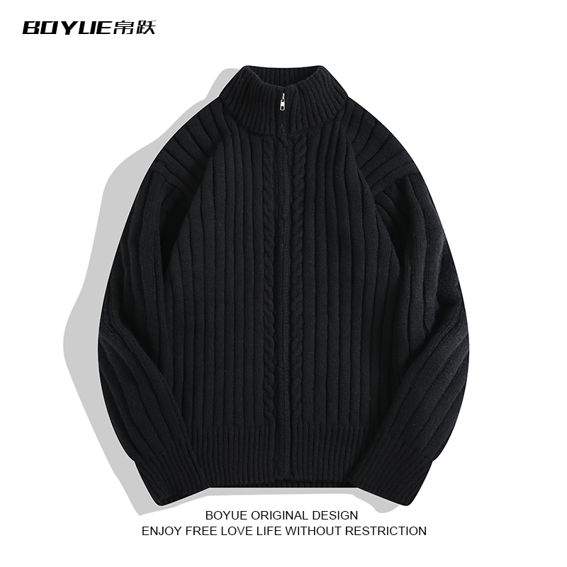 BOYUE帛跃纯色轻奢立领开衫毛衣