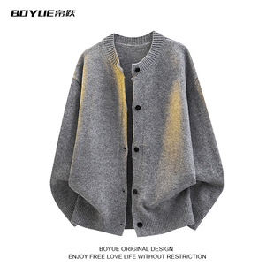 BOYUE帛跃韩版纯色老钱风纽扣开衫毛衣简约通勤学生休闲男女外套