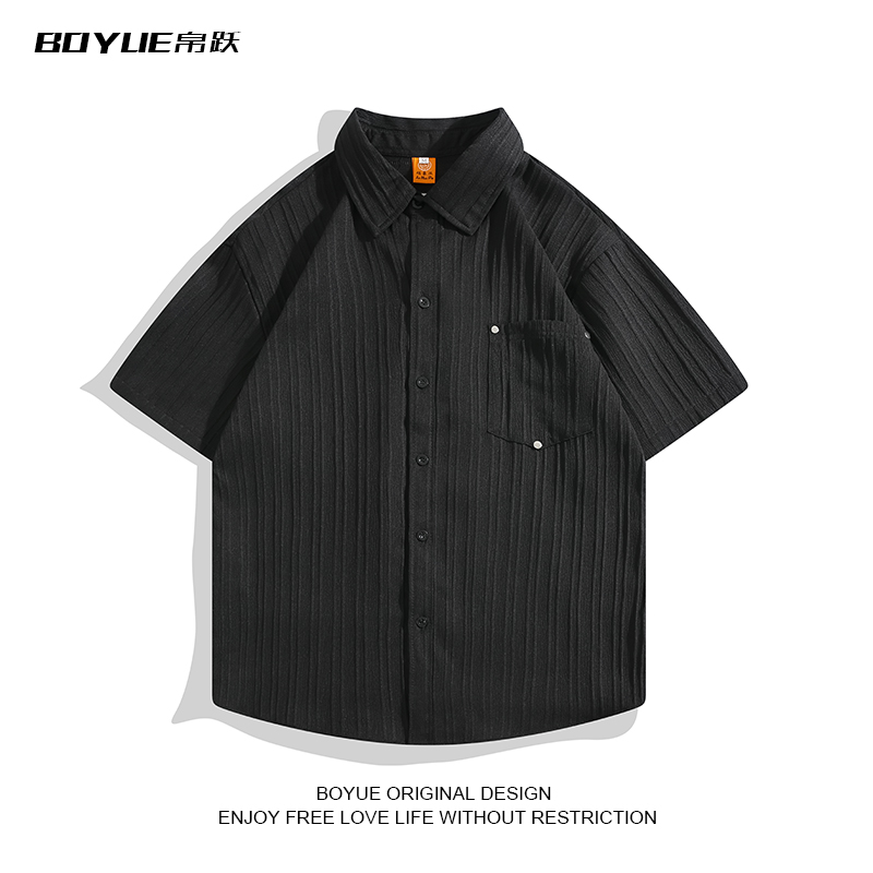 BOYUE帛跃提花条纹衬衫短袖衬衣