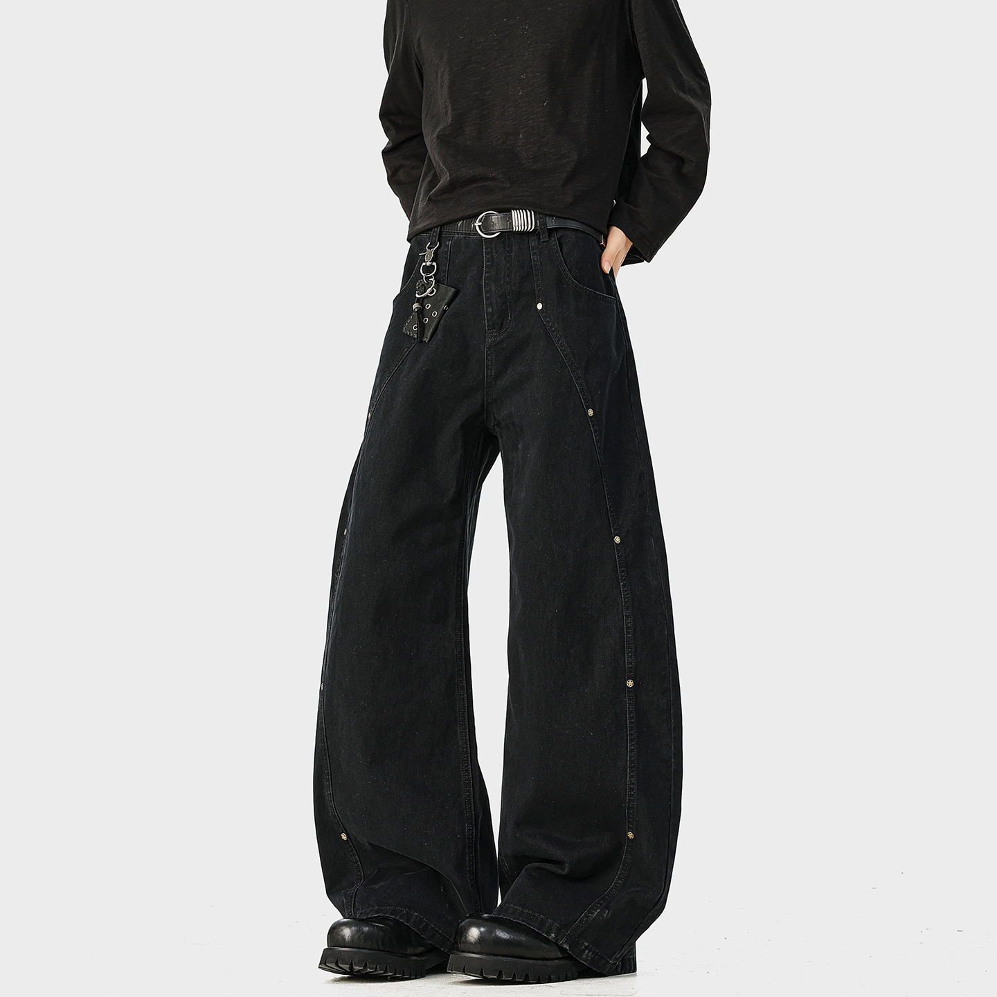 BOYUE帛跃美式铆钉设计工装休闲裤痞帅拼接vibe潮牌弯刀阔腿裤男,男装,休闲裤,淘宝优惠券,粉丝福利购,淘宝优惠卷