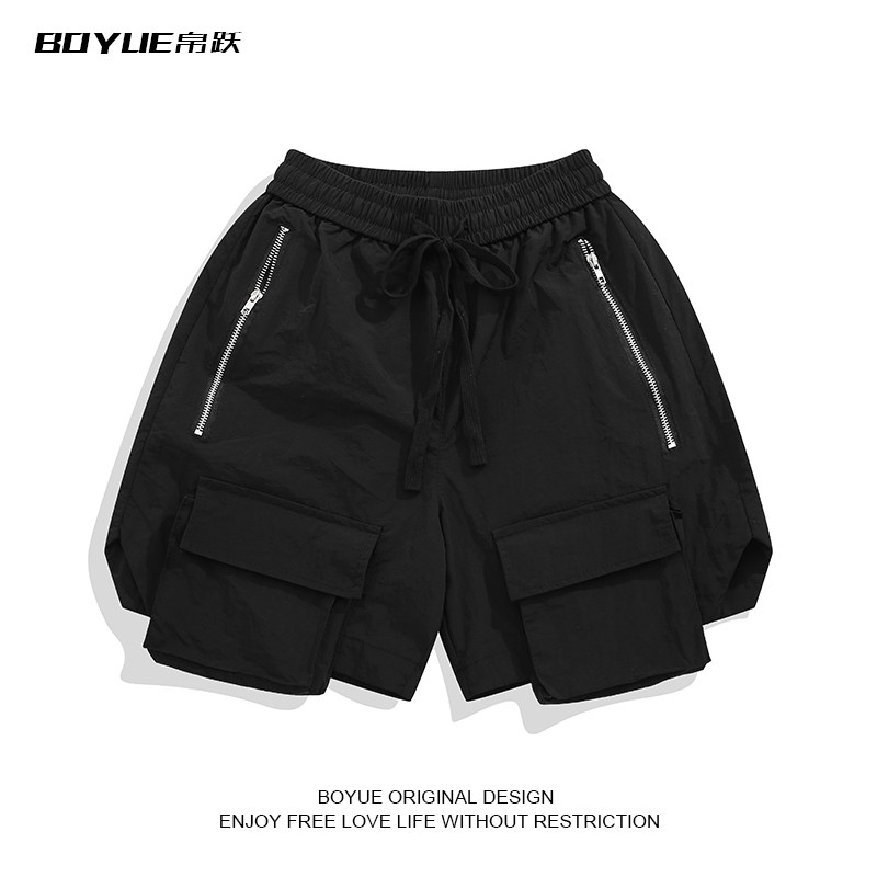 BOYUE帛跃美式复古机能风运动短裤男女立体口袋拉链工装五分裤子
