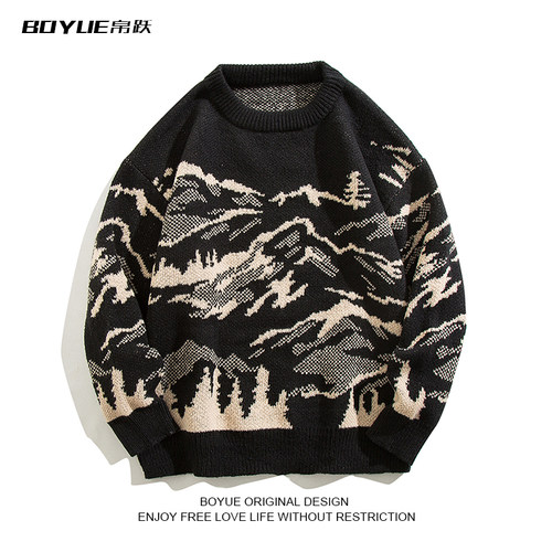 BOYUE帛跃山水提花长袖毛衣