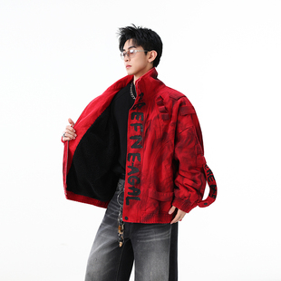 BOYUE帛跃暗火扎染重工小众加绒痞帅外套嘻哈炸街设计感男女夹克