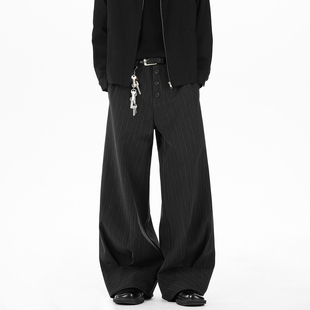 男 潮牌高级感百搭痞帅休闲裤 BOYUE帛跃韩版 条纹排扣褶皱阔腿西裤