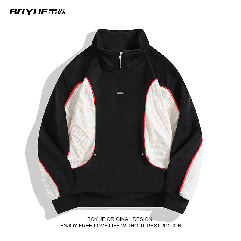 BOYUE帛跃半拉链立领撞色卫衣男